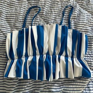 Kortni Jeane Medium Blue Stripe Oversized Ruffle Top GUC